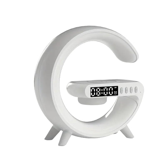SEDLAV Multi-Function G Shape Bluetooth Speaker with Digital Alarm Clock, Wireless Charger, FM Radio, LED Night Light, and Dual Speakers