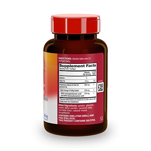 Omega 3 Fish Oil Supplement + Krill Oil 500mg, MegaRed Advanced 4in1 EPA & DHA Omega 3 Fatty Acid Softgels (140cnt bottle), Phospholipids, Supports Brain Eye Joint & Heart Health