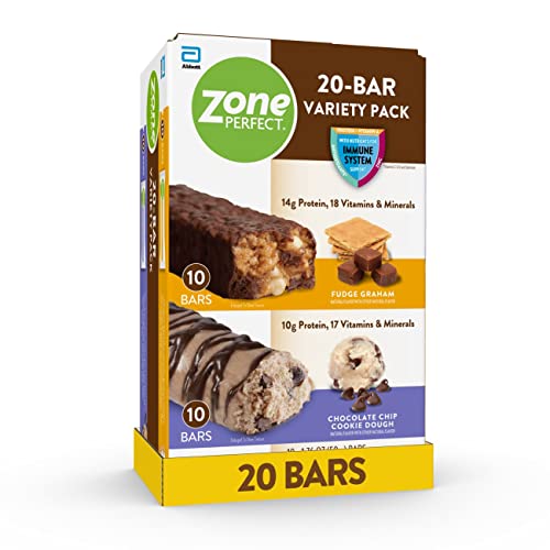 ZonePerfect Protein Bars, 10-14g Protein, 17-18 Vitamins & Minerals, Nutritious Snack Bar, Variety Pack, Chocolate Chip Cookie Dough, Fudge Graham, 20 Bars