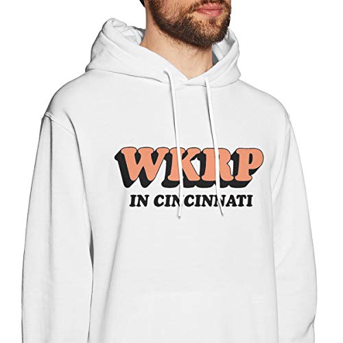 TITHER Men WKRP Cincinnati Graphic Pullover Funny White XXL Hoodie Sweatshirt