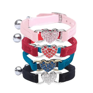 SEDLAV Bling Cat Collars with Bells & Heart Shape - Exquisite Non Breakaway Cat Collars, Anti-Pile & Safety Elastic Belt, Rust-Resistant Hardware, Long-Lasting Small Collars for Pets