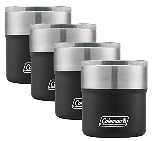 Coleman Sundowner Insulated Stainless Steel Rocks Glass, Black (Pack of 4)
