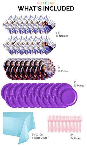 Frozen Theme Party Tableware Set - 2 Size Plates, Napkins, Forks and Table Covers - Full Party Supply Pack Serves 16