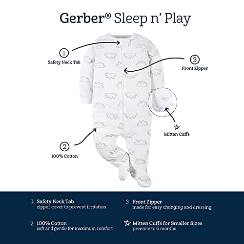 Gerber Unisex Baby 4 Pack Sleep 'N Play Footie Elephants 6-9 Months