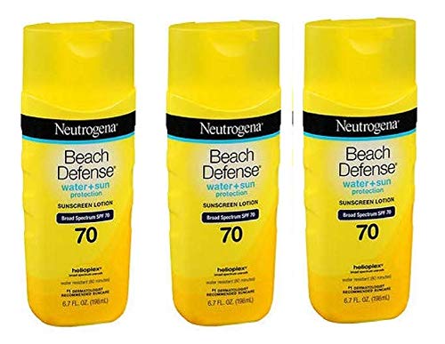 Neutrogena Beach Defense 3 Pack Bundle Water Resistant Sunscreen Body Lotion with Broad Spectrum SPF 70, Oil-Free and Fast-Absorbing, 6.7 oz