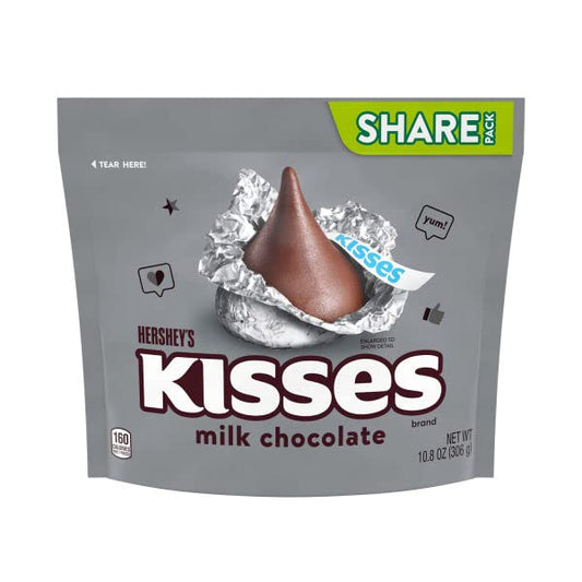 HERSHEY'S KISSES Milk Chocolate Silver foil, Individually Wrapped, Gluten Free Candy Share Pack, 10.8 oz