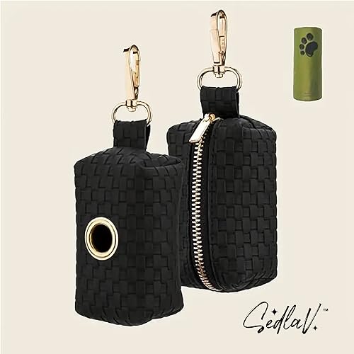 SEDLAV Portable Dog Poop Bag Holder Leash Attachment - Reusable, High-Quality Dispenser for Thick Plastic Bags, Equipped with Velcro Strip - Includes Doggie Poop Bags