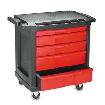 Five-Drawer Mobile Workcenter, 32 1/2w x 20d x 33 1/2h, Black Plastic Top