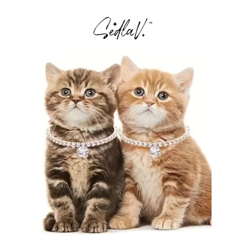 SEDLAV Rhinestone Dog Collars - Diamond Crystal Bling Necklace Cat Collars - Lightweight, Comfortable, Adjustable for Various Sizes of Cats/Dogs - Silver-Plated Alloy Buckle with Rhinestone Pendant