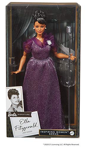 Barbie Inspiring Women Series Ella Fitzgerald Collectible Doll, Approx. 12-in, Wearing Purple Gown, with Microphone, Doll Stand and Certificate of Authenticity