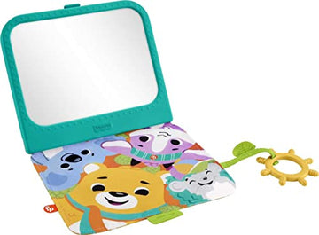 Fisher-Price Crinkle Crew Activity Mirror, take-Along Baby Toy with Large Mirror for Tummy time Play