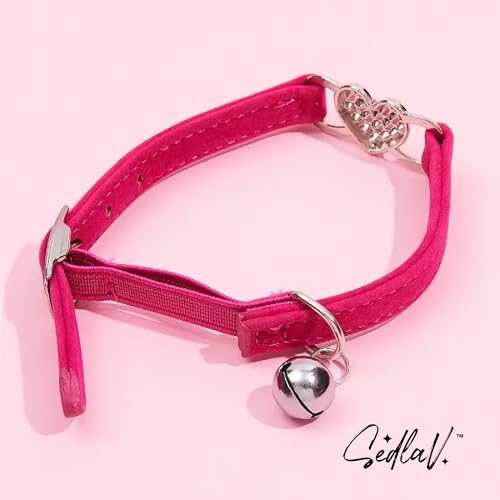 SEDLAV Bling Cat Collars with Bells & Heart Shape - Exquisite Non Breakaway Cat Collars, Anti-Pile & Safety Elastic Belt, Rust-Resistant Hardware, Long-Lasting Small Collars for Pets