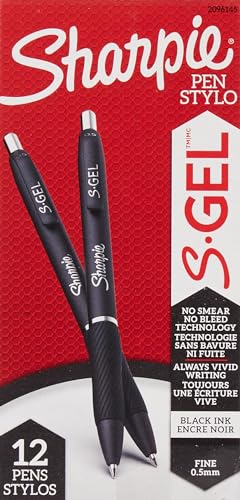 SHARPIE S-Gel, Gel Pens, Fine Point (0.5mm), Black Ink Gel Pen, 12 Count