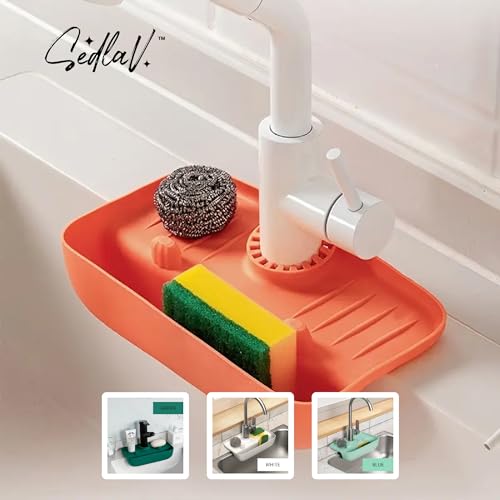 SEDLAV Sink Storage Rack and Faucet Splash-Proof Draining Organizer - Non-Scratch Silicone Kitchen Sink Caddy Organizer, Soap Sponge Holder, Drying Mat - Ideal for Kitchen Clean & Dry Countertops