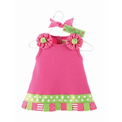 Select Size: Little Sprout Baby Girls Pink Ribbon Tab Dress (12-18 Months)