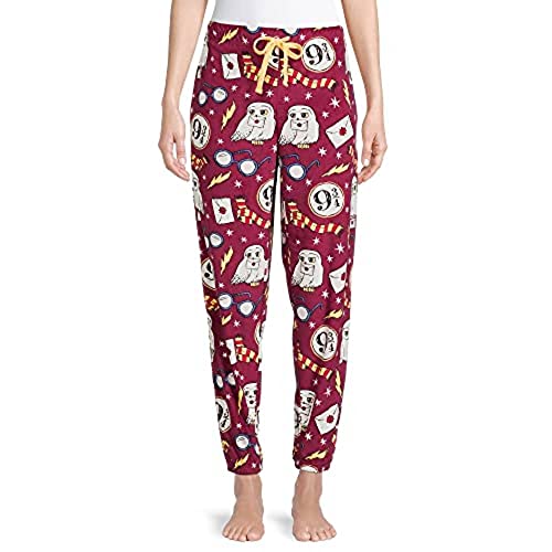 Richard Leeds International Harry Potter Womens Plush Pajama Jogger Sleep Pants (Burgundy Brick, Medium), Burgandy Brick