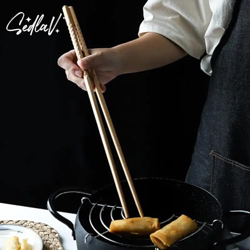 SEDLAV Extra Long Wooden Chopsticks for Chafing Dish Cooking & Frying - Durable Bamboo Chopsticks to Avoid Hand Burns, Ideal for Hot Pot & Noodles - Chinese Buffet Utensils