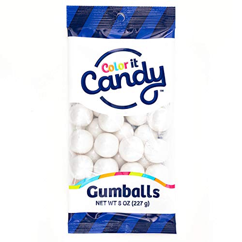Color It Candy Shimmer White 1 inch Gumballs 8 Ounce Peg Bag - Perfect For Table Centerpieces, Weddings, Birthdays, Candy Buffets, & Party Favors.