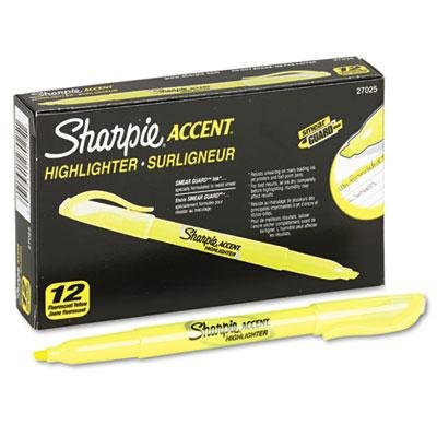 Sharpie Accent Pocket Style Highlighter, Chisel Tip, Fluorescent Yellow, 1 12/Pack, Case of 2 Packs