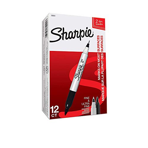 Sharpie Twin Tip Permanent Markers, Fine and Ultra Fine, Black, 12 Count (32001) - Pack 2