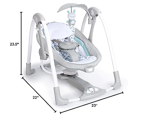 Ingenuity ConvertMe 2-in-1 Compact Portable Automatic Baby Swing & Infant Seat, Battery-Powered Vibrations, Nature Sounds, 0-9 Months 6-20 lbs (Raylan)