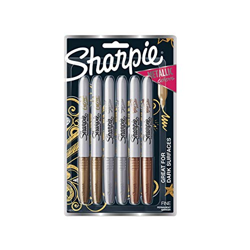Metallic Permanent Markers, Fine Point, Assorted, 6 Count
