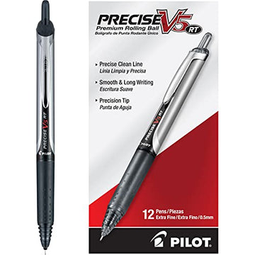 Pilot, Precise V5 RT Refillable & Retractable Rolling Ball Pens, Extra Fine Point 0.5 mm, Black, Pack of 12