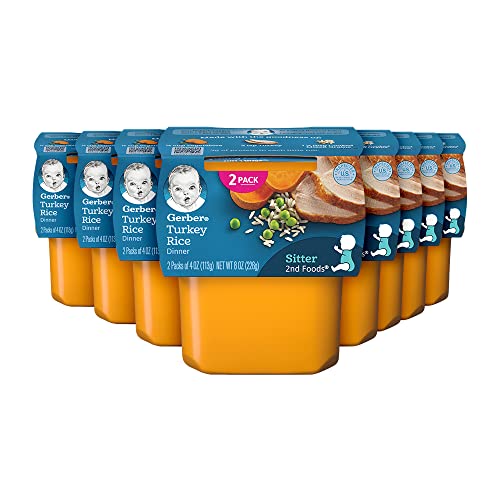 Gerber 2nd Foods Turkey Rice, 4 oz Tubs, 2 Count (Pack of 8)