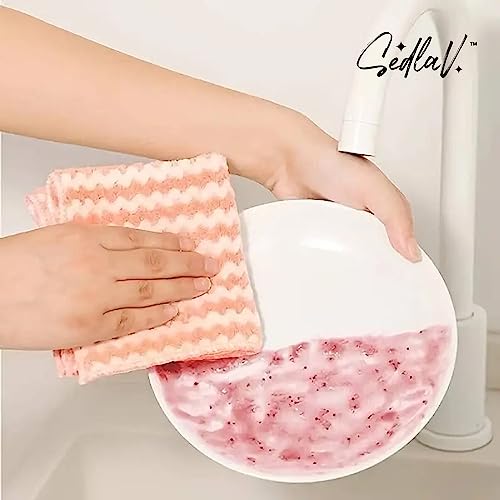 SEDLAV Kitchen Dish Cloths, Coral Fleece Microfiber Dish Towels, 3pcs Highly Absorbent, Lint and Streak Free, All-Purpose Cleaning Cloth for Kitchen, Car, Window, Stainless Steel, Silverware