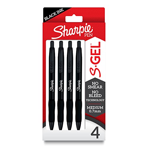 Sharpie S-Gel, Gel Pens, Sleek Metal Barrel, Matte Black, Medium Point (0.7mm), Black Ink, 4 Count