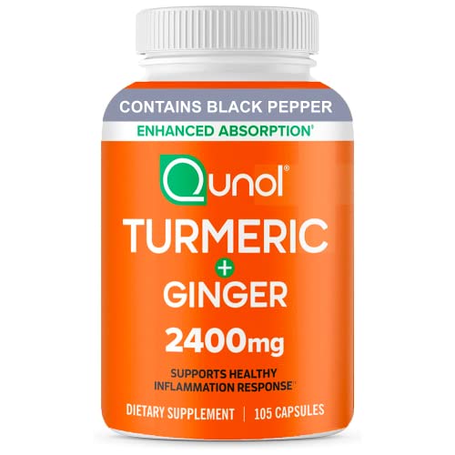 Turmeric Curcumin with Ginger and Black Pepper, Qunol 2400mg Turmeric Extract with 95% Curcuminoids,105 Count (Packaging may vary)