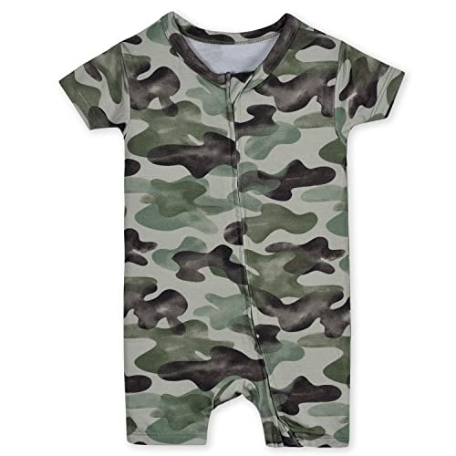 Gerber Unisex Baby Buttery Soft Short Sleeve Romper with Viscose Made from Eucalyptus, Camo, 0-3 Months