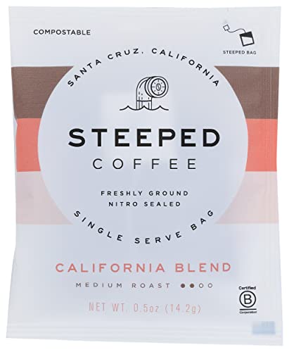 Steeped Coffee, California Blend, Single Serve Coffee, No Machine Required, Medium Roast, High Altitude Cauca Colombia Beans, Keto Friendly Coffee, Nitro & Ultrasonic Sealed for Freshness, Travel Friendly Packs, Small Batch, 8 Count (Pack of 3)