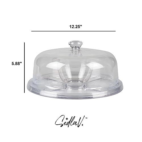 SEDLAV 12'' Acrylic Cake Stand with Dome Cover - Cake Carrier with Lid and Handle, Cake Stands, Glass Cake Stand with Dome, 6 in 1 Multi-Functional Serving Platter