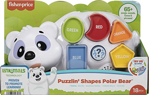 Fisher-Price Linkimals Toddler Learning Toy Puzzlin’ Shapes Polar Bear with Interactive Lights & Music for Ages 18+ Months