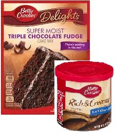 Betty Crocker Super Moist Triple Chocolate Fudge Cake Mix and Betty Crocker Rich and Creamy Milk Chocolate Frosting Bundle - 1 of Each - 2 Items. "There's Pudding in the mix!" Cake Mix