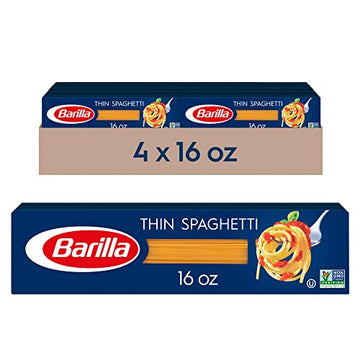 Barilla Thin Spaghetti Pasta, 16 oz. Box (Pack of 4) - Non-GMO Pasta Made with Durum Wheat Semolina - Kosher Certified Pasta