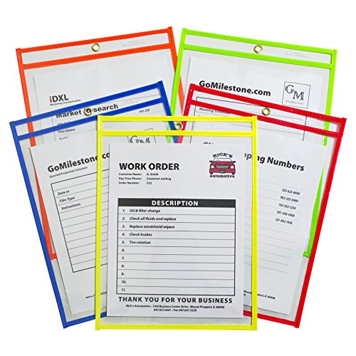 C-Line Neon Stitched Shop Ticket Holders, Assorted Neon Colors, 9 x 12 Inches, 10 per Pack (43920)