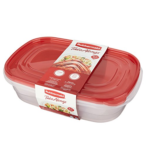 Rubbermaid TakeAlongs Large Rectangular Food Storage Containers, 1 Gallon, Tint Chili, 2 Count