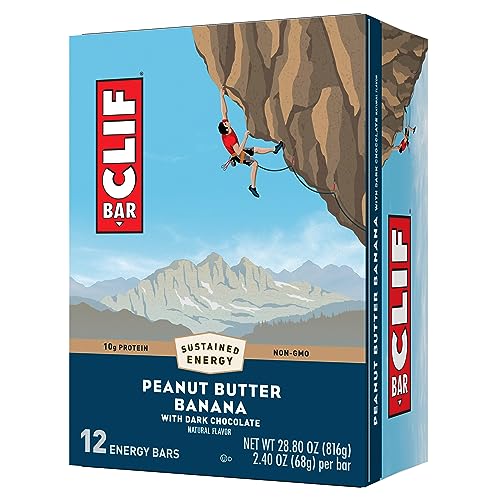 CLIF BAR - Peanut Butter Banana with Dark Chocolate Flavor - Made with Organic Oats - 10g Protein - Non-GMO - Plant Based - Energy Bars - 2.4 oz. (12 Pack)