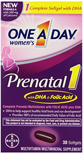 One A Day Women's Prenatal 1 Multivitamin, Supplement for Before, During, and Post Pregnancy, including Vitamins A, C, D, E, B6, B12, and Omega-3 DHA, 30 Count