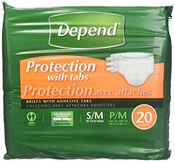 Depend Protection with Tabs, Maximum Absorbency, Small/Medium, Case/80 (4/20s)