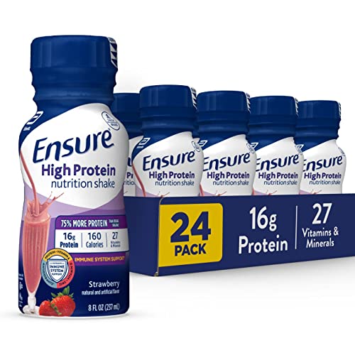 Ensure High Protein Nutritional Shake, 16g Protein, Meal Replacement Shakes, With Nutrients to Support Immune System Health, Strawberry, Liquid, 8 Fl Oz (Pack of 24)