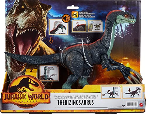Mattel Jurassic World Toys Dominion Sound Slashin Therizinosaurus Dinosaur Action Figure Toy with Attack Feature and Sounds