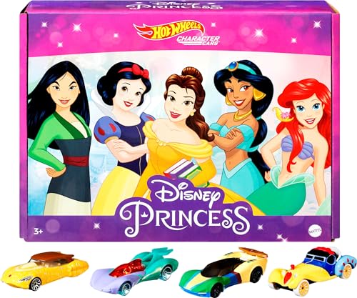 Hot Wheels Disney Princess Character Car 5-Pack, Bundle of Toy Cars Inspired by Disney Princesses, Toys for Collectors and Kids 3 Years and Older