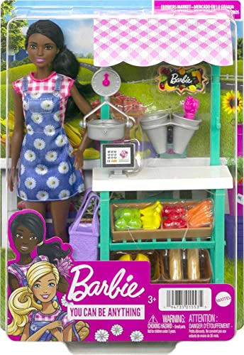 Barbie Farmers Market Playset, Barbie Doll (Brunette), Stand, Register, Vegetables, Bread, Cheese & Flowers, Great For Ages 3 Years Old & Up