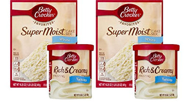 Betty Crocker Super Moist White Cake Mix and Betty Crocker Rich & Creamy Vanilla Frosting Bundle - 2 of Each - 4 Items. Frosting is Gluten Free!