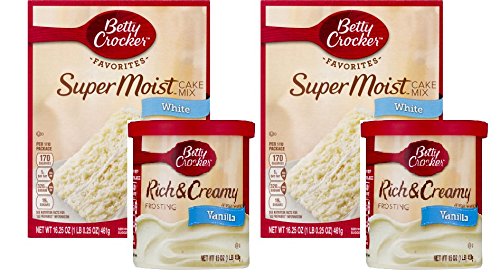 Betty Crocker Super Moist White Cake Mix and Betty Crocker Rich & Creamy Vanilla Frosting Bundle - 2 of Each - 4 Items. Frosting is Gluten Free!