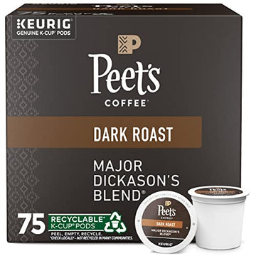 Peet's Coffee, Dark Roast K-Cup Pods for Keurig Brewers - Major Dickason's Blend 75 Count (1 Box of 75 K-Cup Pods)