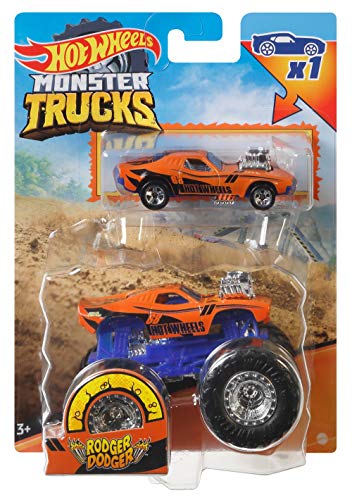 Hot Wheels Monster Trucks, 1:64 Rodger Dodger Truck & Dcc 2-Pack, Toy Vehicle for Kids Ages 3 and Up